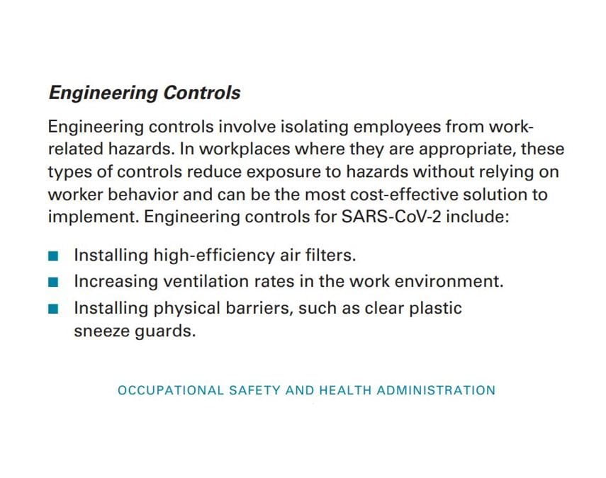 CDC Advises “Facilities should consider consulting with a heating, ventilation, and air conditioning engineer to ensure adequate ventilation in work areas to help minimize workers’ potential exposures.”